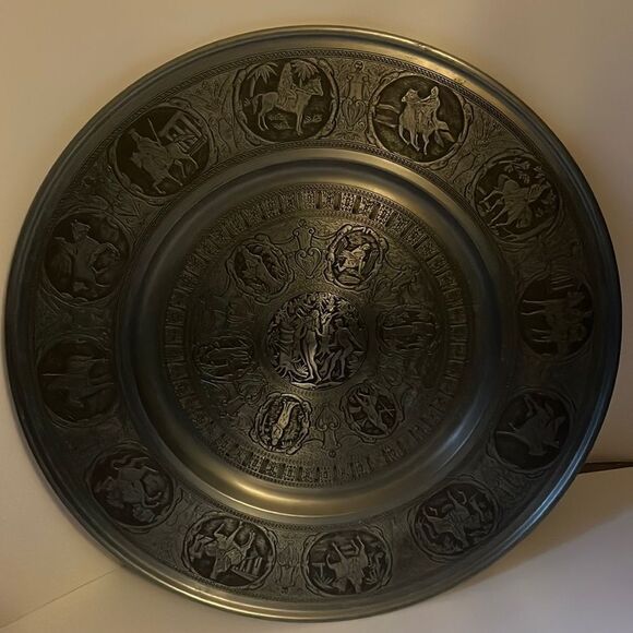 Vintage German Pewter Wall Hanging Plate 12" Diameter - Picture 1 of 5
